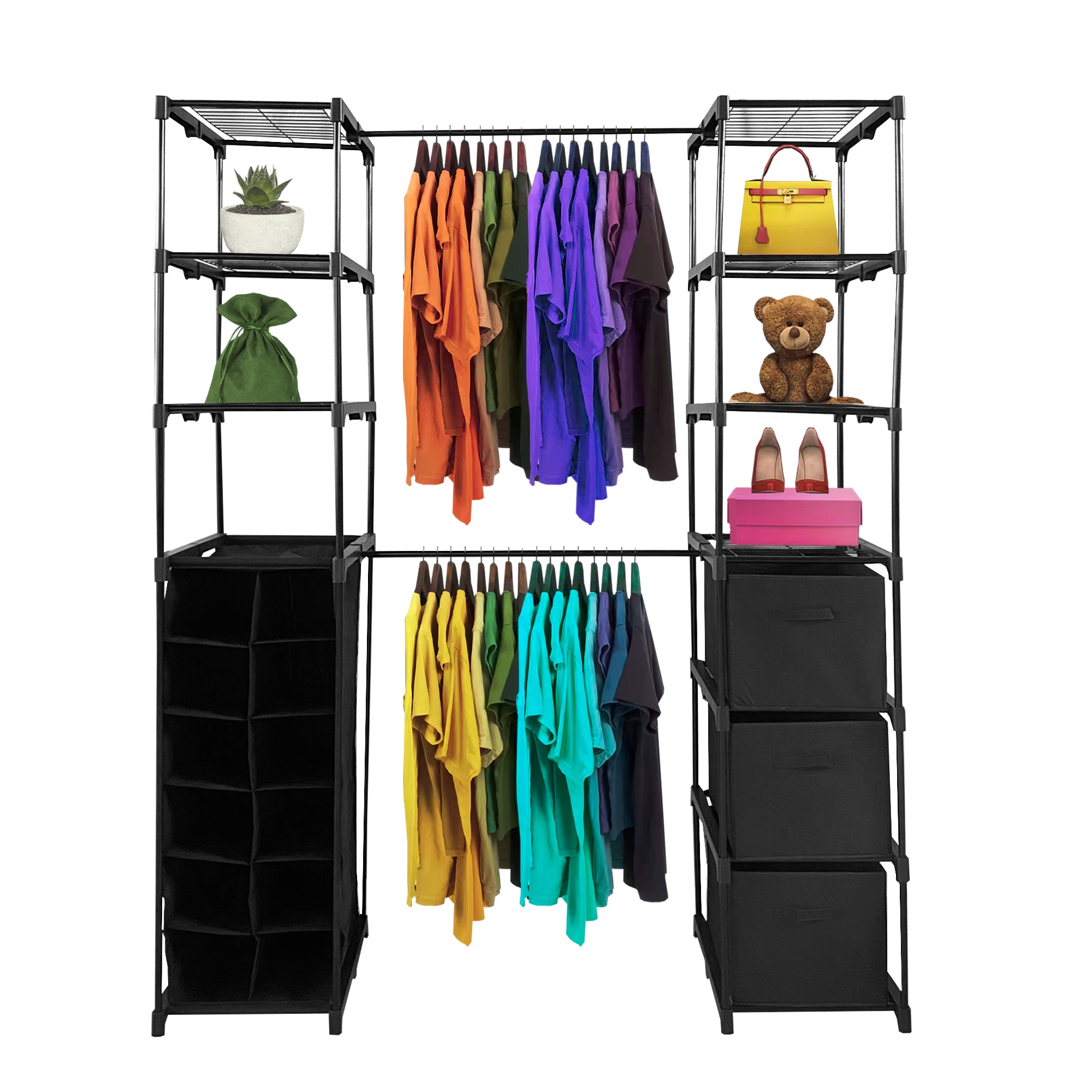 Appendiabiti Nyana Home | Organizzatore per abiti | 12 ripiani | 2 appendiabiti multi-altezza | 158 x 50 x 207 cm