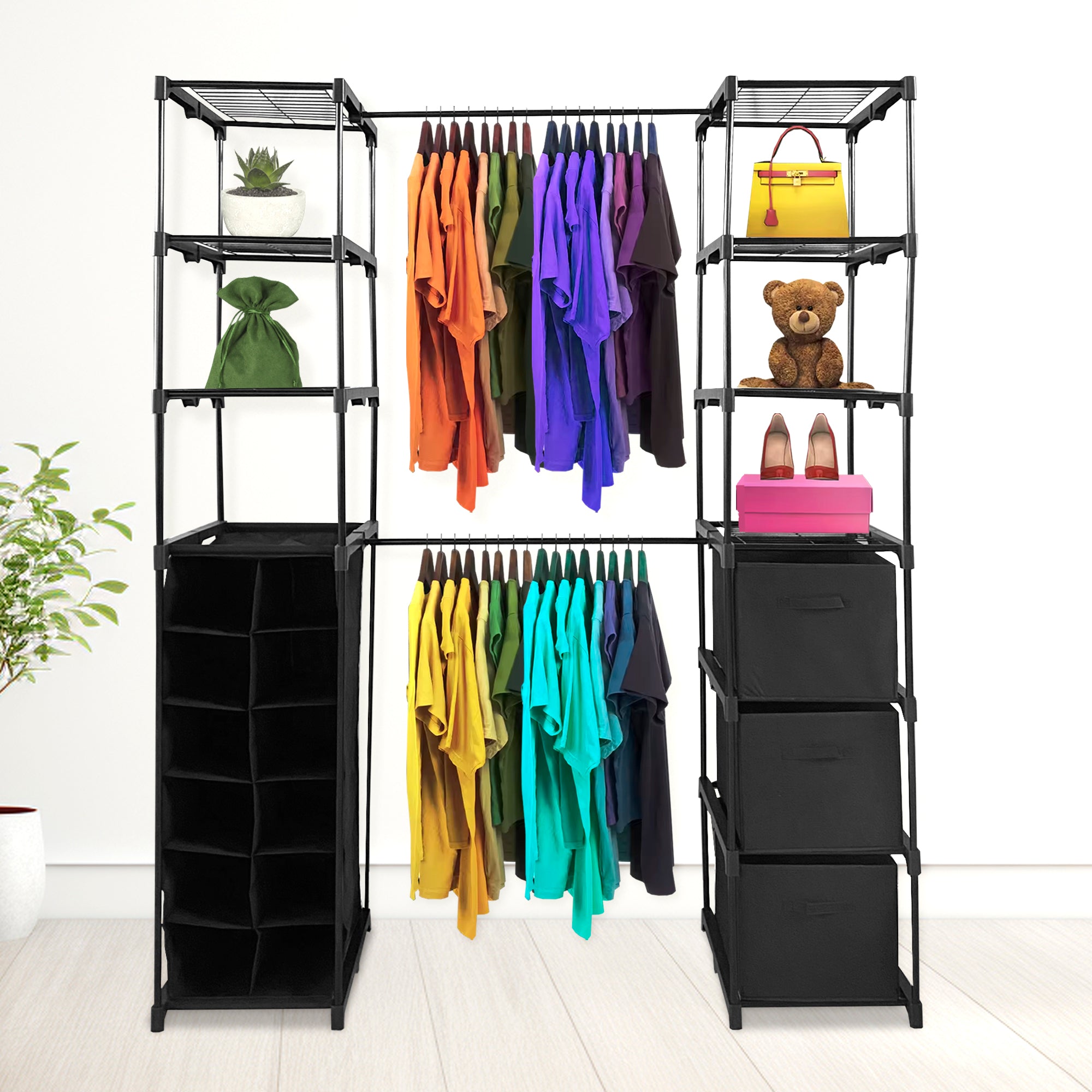 Appendiabiti Nyana Home | Organizzatore per abiti | 12 ripiani | 2 appendiabiti multi-altezza | 158 x 50 x 207 cm