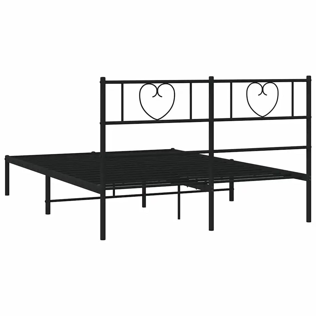 Letto matrimoniale | Letto per adulti | Giroletto con Testiera in Metallo Nero 150x200 cm