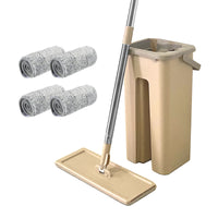 Mocio extra piatto con secchio strizzatore 4 Mop riutilizzabili in microfibra beige
