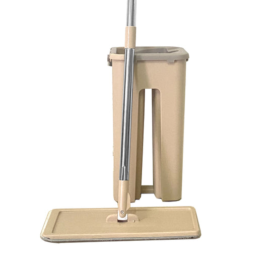 Mocio extra piatto con secchio strizzatore 4 Mop riutilizzabili in microfibra beige