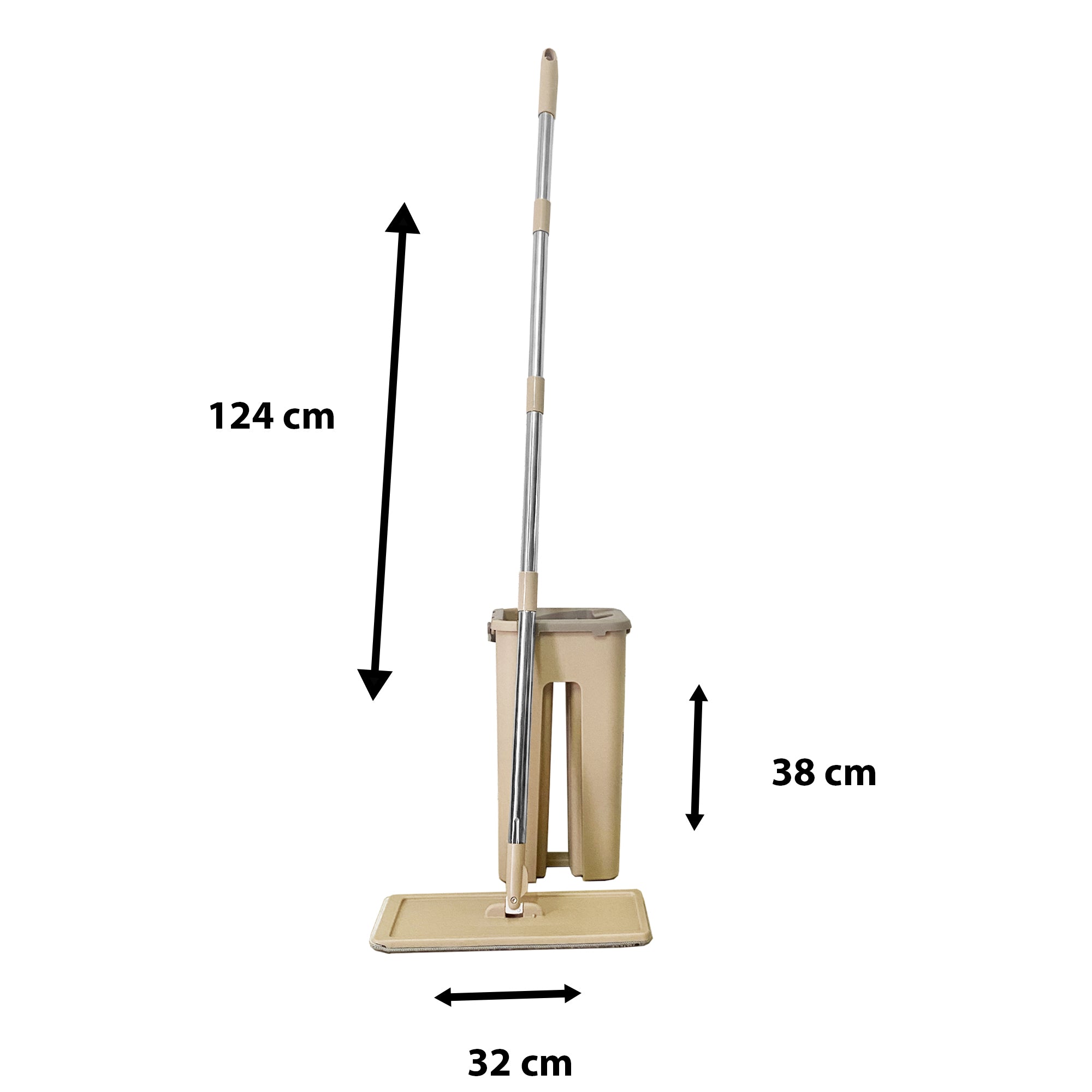 Mocio extra piatto con secchio strizzatore 4 Mop riutilizzabili in microfibra beige