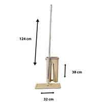 Mocio extra piatto con secchio strizzatore 4 Mop riutilizzabili in microfibra beige