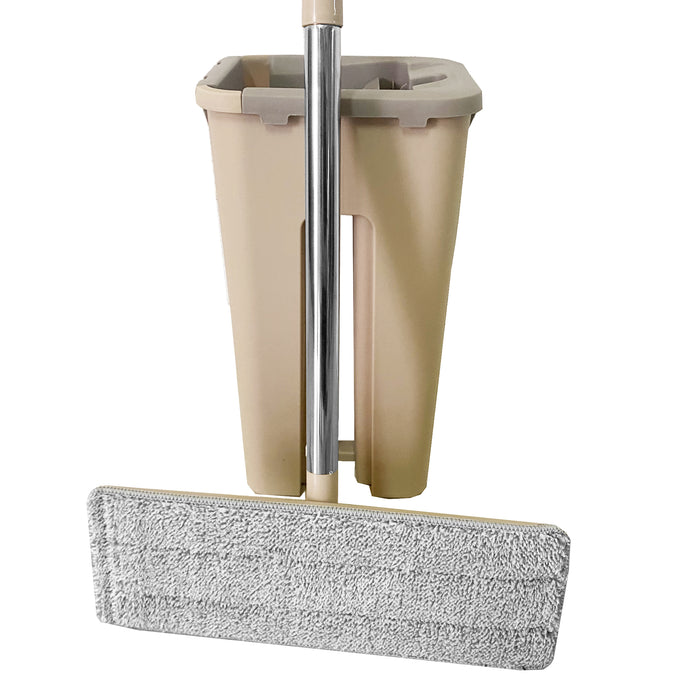 Mocio extra piatto con secchio strizzatore 4 Mop riutilizzabili in microfibra beige