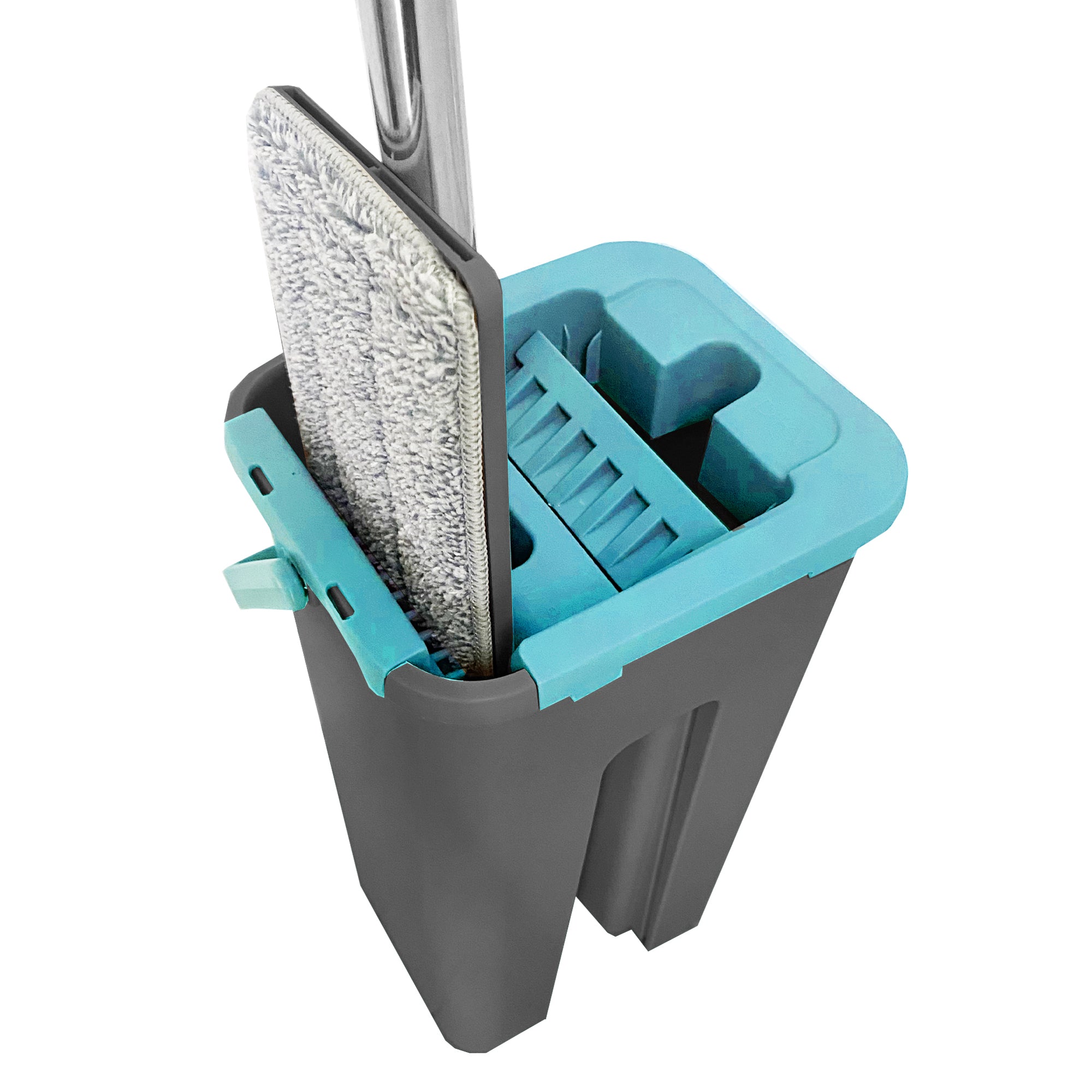 Panno extra piatto con secchio strizzatore 6 Panni riutilizzabili in microfibra blu