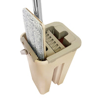 Mocio extra piatto con secchio strizzante 6 Mop riutilizzabili in microfibra beige