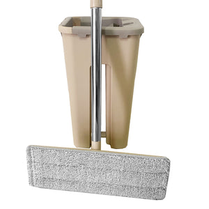 Mocio extra piatto con secchio strizzante 6 Mop riutilizzabili in microfibra beige