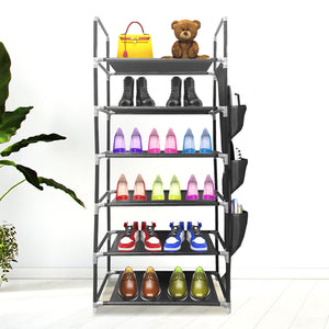 Scarpiera componibile in metallo Nyana Home fino a 18 paia 108x46x27cm, 3 tasche laterali, 6 altezze Nero.