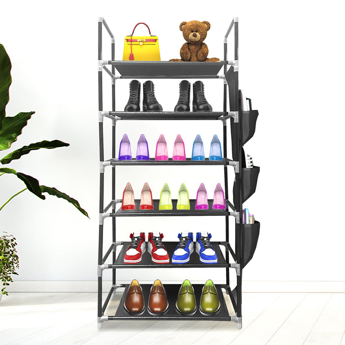 Scarpiera componibile in metallo Nyana Home fino a 18 paia 108x46x27cm, 3 tasche laterali, 6 altezze Nero.