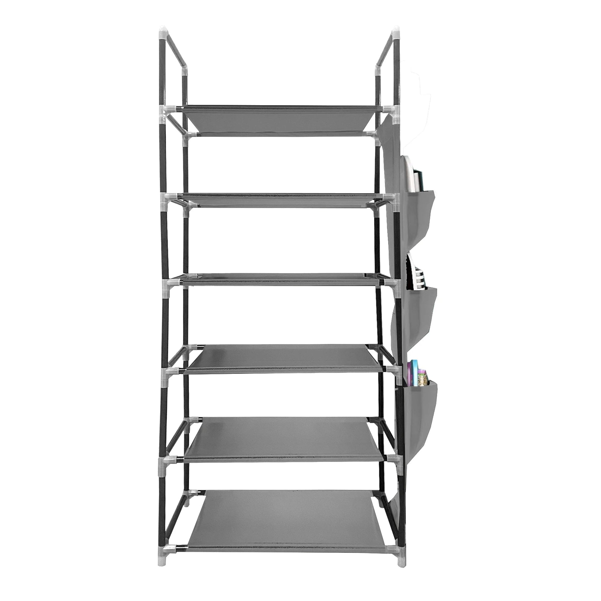 Scarpiera in tessuto, 6 ripiani, 18 paia | Appendino laterale con 3 tasche | Realizzata in PVC e tessuto non tessuto | Organizzatore per scarpe | 46x27x108 cm