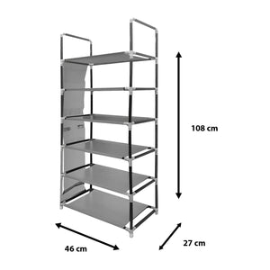 Scarpiera in tessuto, 6 ripiani, 18 paia | Appendino laterale con 3 tasche | Realizzata in PVC e tessuto non tessuto | Organizzatore per scarpe | 46x27x108 cm