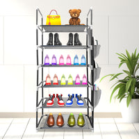 Scarpiera in tessuto, 6 ripiani, 18 paia | Appendino laterale con 3 tasche | Realizzata in PVC e tessuto non tessuto | Organizzatore per scarpe | 46x27x108 cm