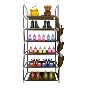 Scarpiera in tessuto, 6 ripiani, 18 paia | Appendino laterale con 3 tasche | Realizzata in PVC e tessuto non tessuto | Organizzatore per scarpe | 46x27x108 cm