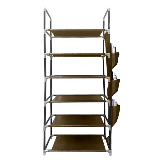 Scarpiera in tessuto, 6 ripiani, 18 paia | Appendino laterale con 3 tasche | Realizzata in PVC e tessuto non tessuto | Organizzatore per scarpe | 46x27x108 cm