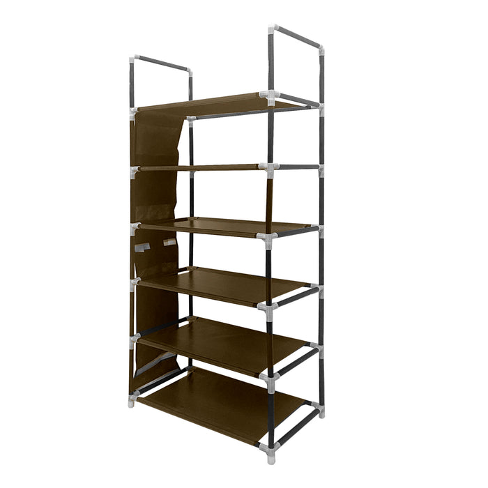 Scarpiera in tessuto, 6 ripiani, 18 paia | Appendino laterale con 3 tasche | Realizzata in PVC e tessuto non tessuto | Organizzatore per scarpe | 46x27x108 cm