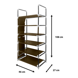 Scarpiera in tessuto, 6 ripiani, 18 paia | Appendino laterale con 3 tasche | Realizzata in PVC e tessuto non tessuto | Organizzatore per scarpe | 46x27x108 cm