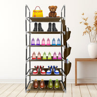 Scarpiera in tessuto, 6 ripiani, 18 paia | Appendino laterale con 3 tasche | Realizzata in PVC e tessuto non tessuto | Organizzatore per scarpe | 46x27x108 cm