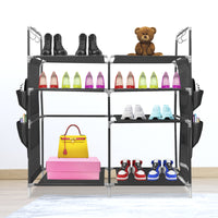 Scarpiera componibile in metallo Nyana Home fino a 21 paia 95x90x27cm, 4 tasche laterali, 4 altezze Nero.