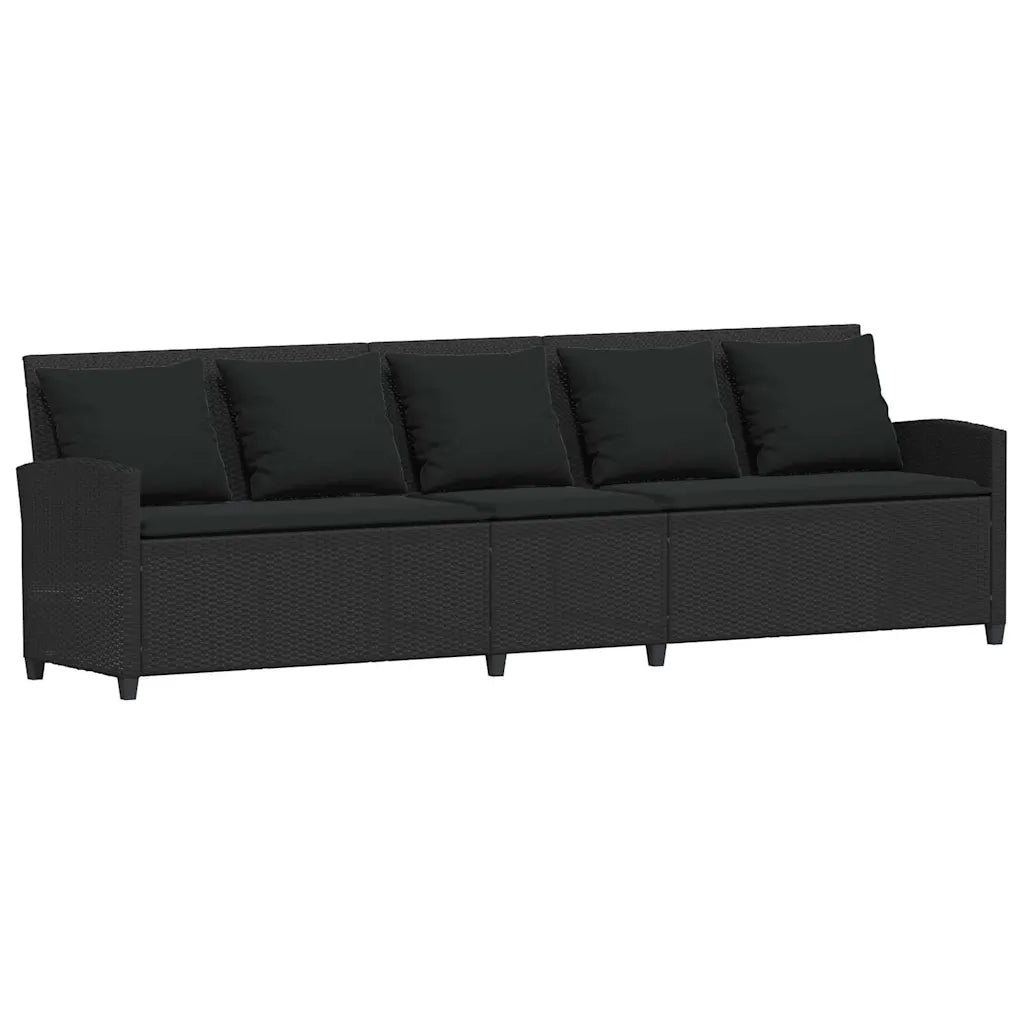 Divano da Giardino a 5 Posti con Cuscini Nero in Polyrattan