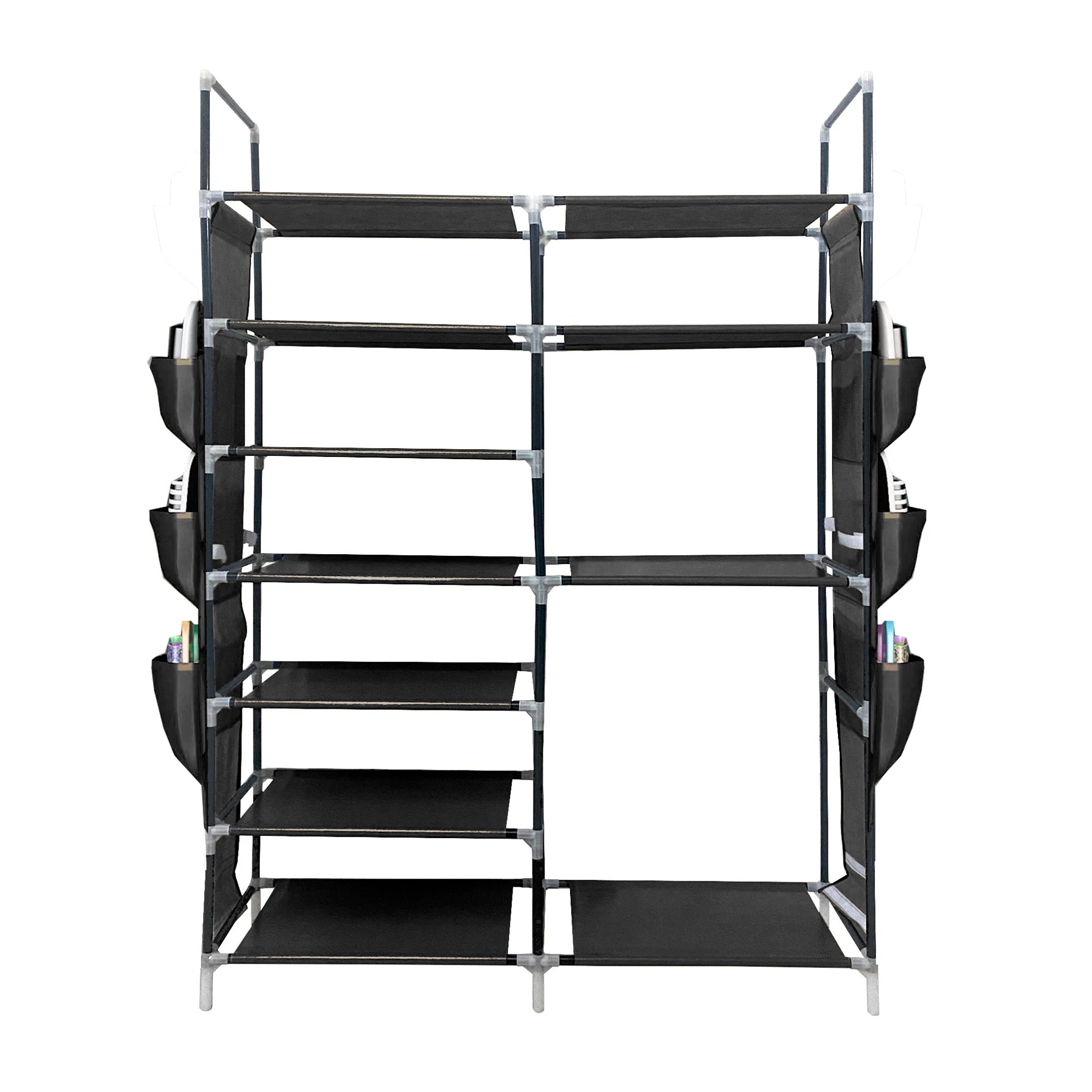 Zapatero Tela 4 Alturas 18 Pares| Espacio para Botas | 4 Ganchos  y Colgadores Laterales | Fabricado en PVC | Organizador de Zapatos | 90x27x95 cm