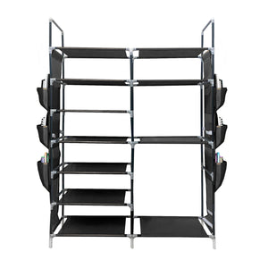 Zapatero Tela 4 Alturas 18 Pares| Espacio para Botas | 4 Ganchos  y Colgadores Laterales | Fabricado en PVC | Organizador de Zapatos | 90x27x95 cm