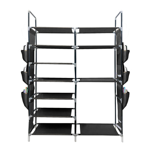 Zapatero Tela 4 Alturas 18 Pares| Espacio para Botas | 4 Ganchos  y Colgadores Laterales | Fabricado en PVC | Organizador de Zapatos | 90x27x95 cm