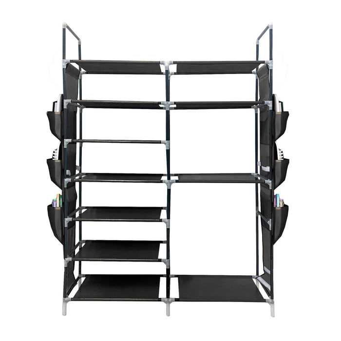 Zapatero Tela 4 Alturas 18 Pares| Espacio para Botas | 4 Ganchos  y Colgadores Laterales | Fabricado en PVC | Organizador de Zapatos | 90x27x95 cm