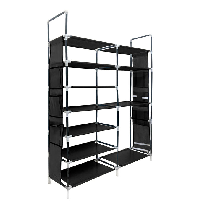 Zapatero Tela 4 Alturas 18 Pares| Espacio para Botas | 4 Ganchos  y Colgadores Laterales | Fabricado en PVC | Organizador de Zapatos | 90x27x95 cm