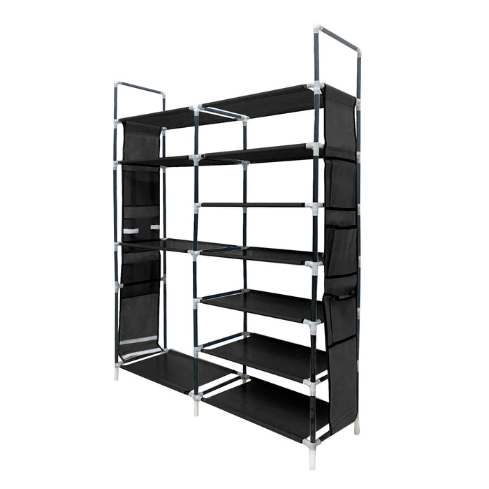 Zapatero Tela 4 Alturas 18 Pares| Espacio para Botas | 4 Ganchos  y Colgadores Laterales | Fabricado en PVC | Organizador de Zapatos | 90x27x95 cm