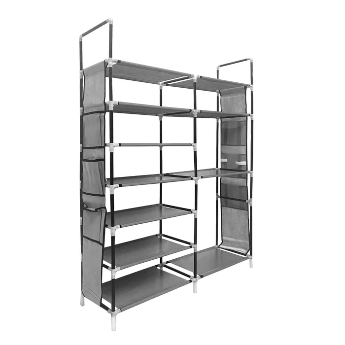 Zapatero Tela 7 Alturas 33 Pares| Espacio para Botas | Colgadores Lateral con 3 Bolsillos | Fabricado en PVC y Tela no tejida |  90x27x129 cm