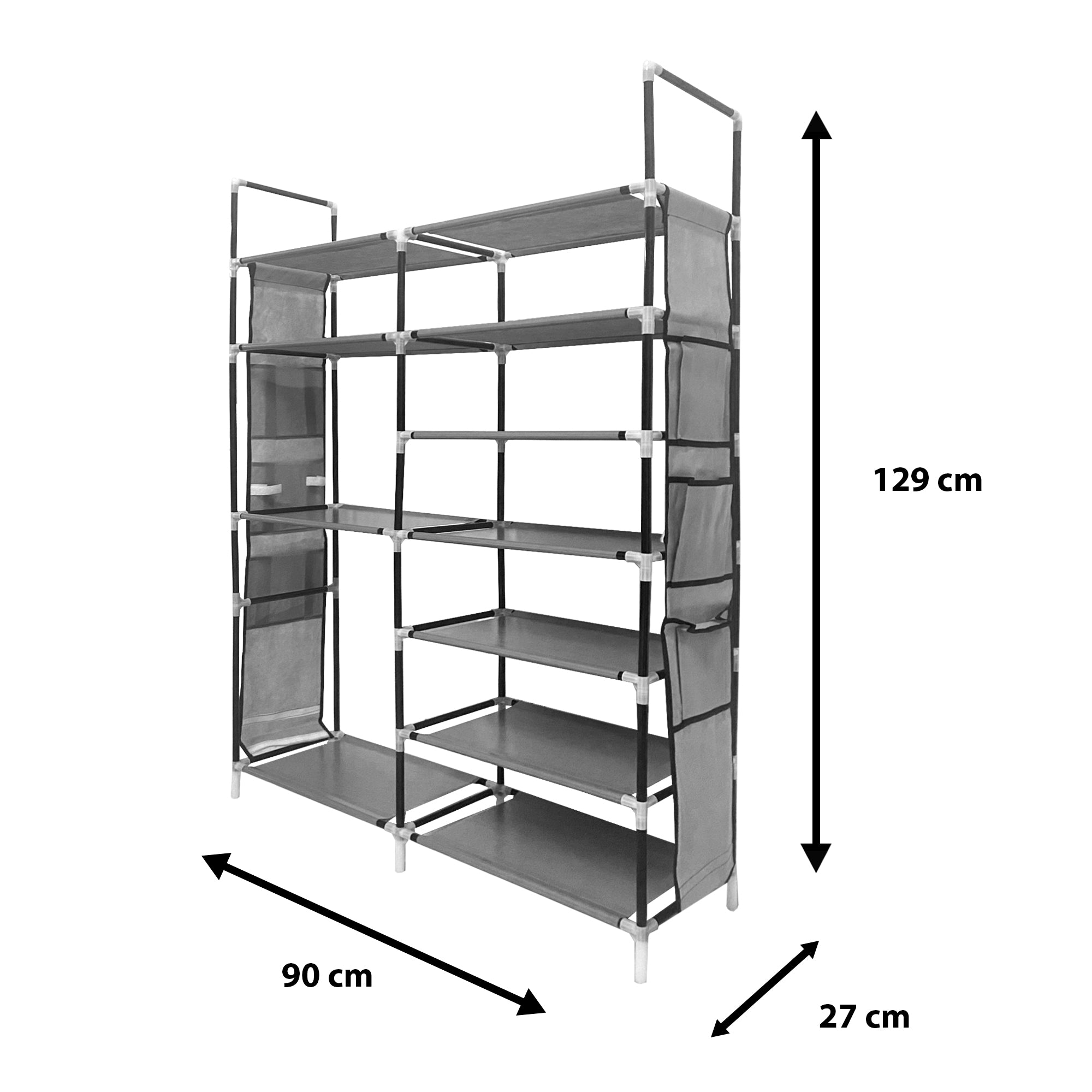 Zapatero Tela 7 Alturas 33 Pares| Espacio para Botas | Colgadores Lateral con 3 Bolsillos | Fabricado en PVC y Tela no tejida |  90x27x129 cm