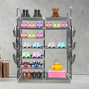Zapatero Tela 7 Alturas 33 Pares| Espacio para Botas | Colgadores Lateral con 3 Bolsillos | Fabricado en PVC y Tela no tejida |  90x27x129 cm