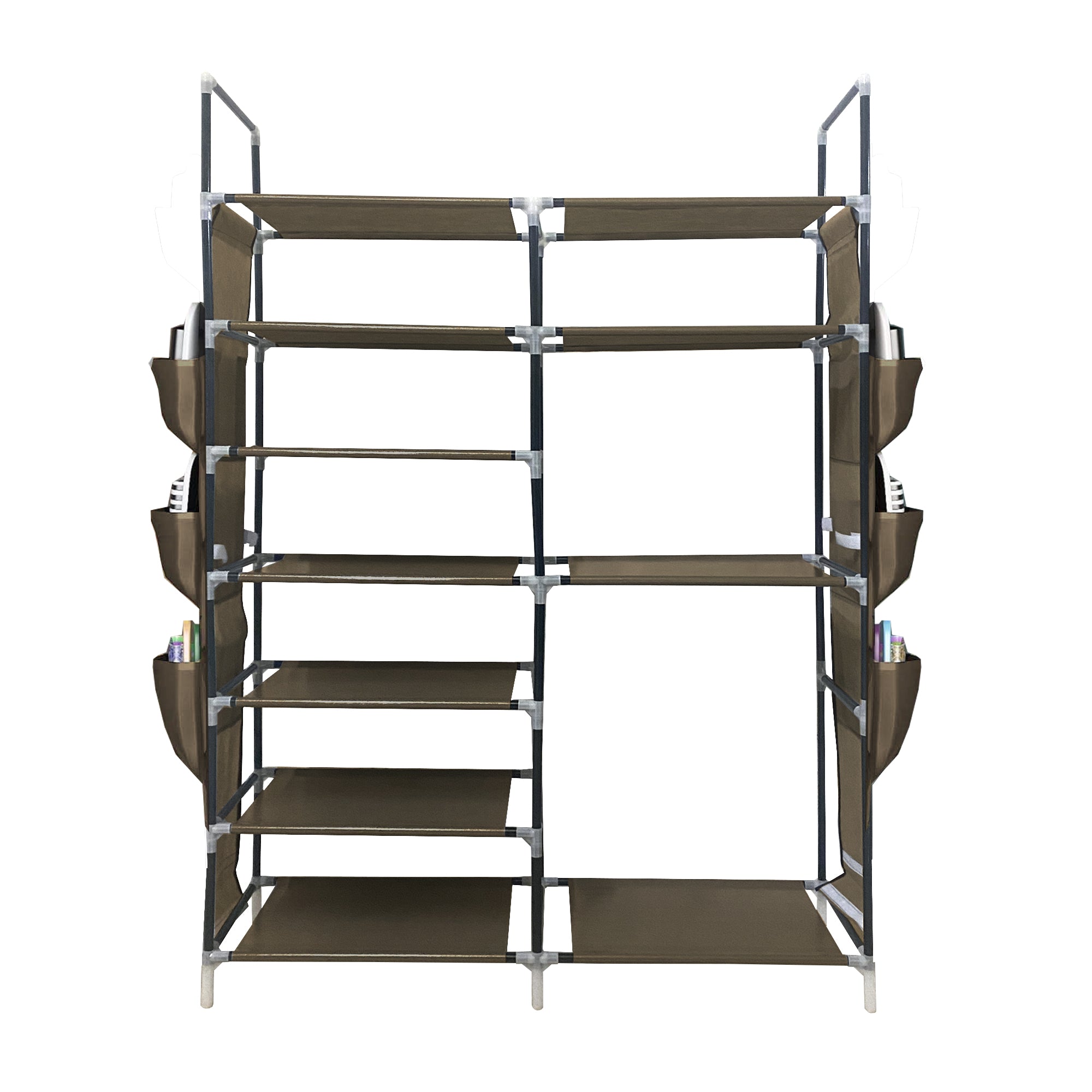 Scarpiera componibile in metallo Nyana Home fino a 32 paia 129x90x27cm, 6 tasche laterali, 7 altezze Marrone.