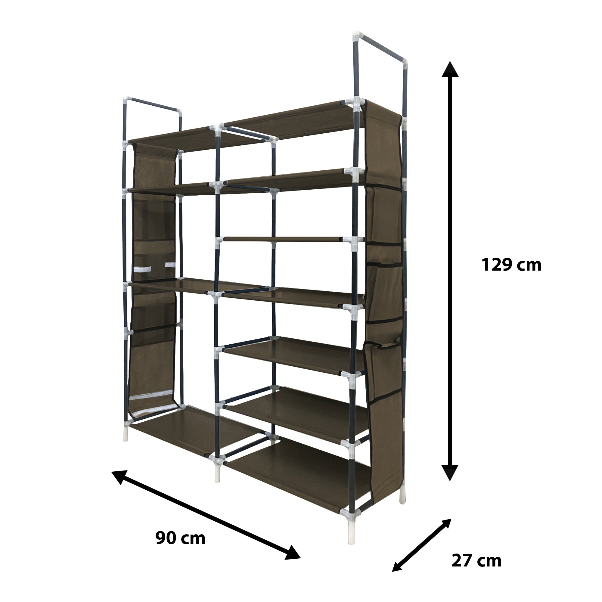 Scarpiera componibile in metallo Nyana Home fino a 32 paia 129x90x27cm, 6 tasche laterali, 7 altezze Marrone.