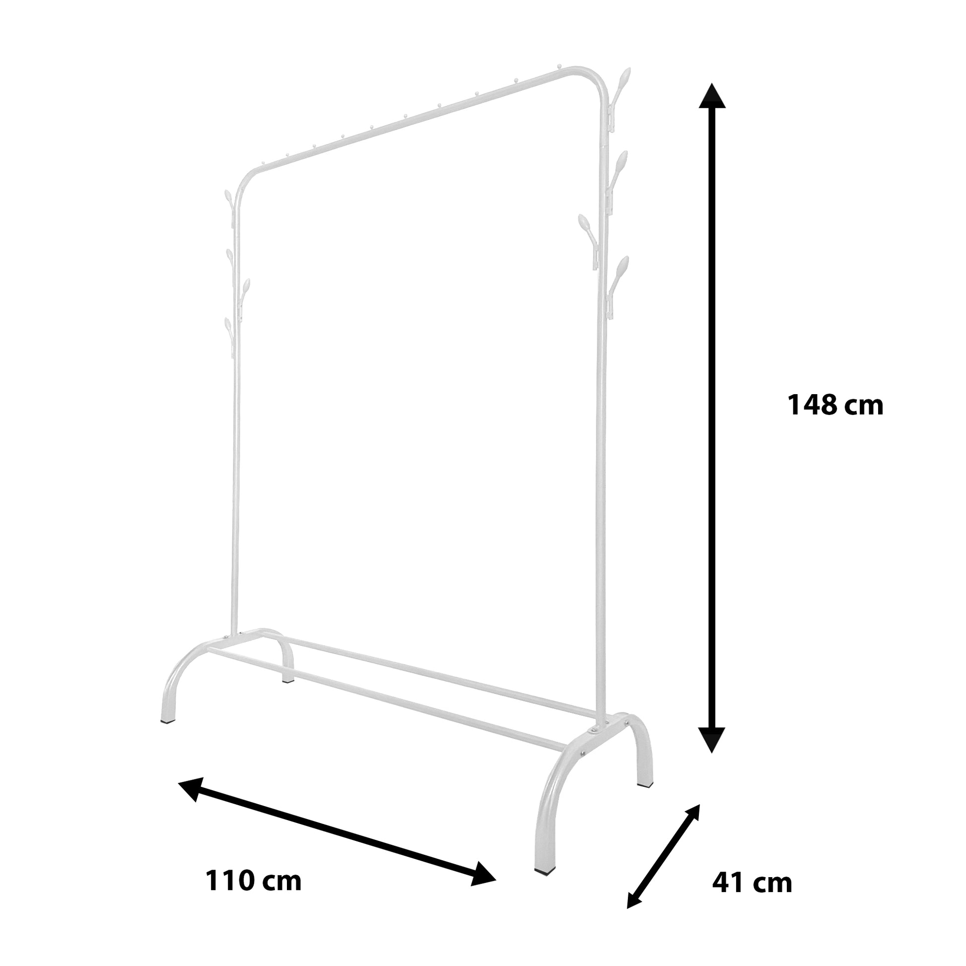 Donkey Premium Rack 1 appendiabiti Nyana Home 148x110x41 cm, 2 barre appendiabiti, 1 ripiano inferiore Bianco.