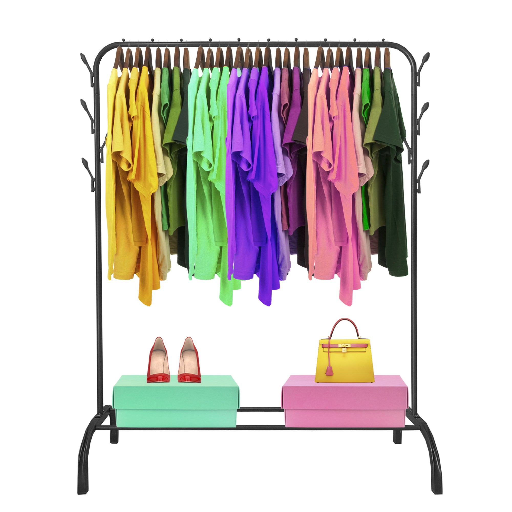 Donkey Premium Rack 1 appendiabiti Nyana Home 148x110x41 cm, 2 barre appendiabiti, 1 ripiano inferiore Nero.