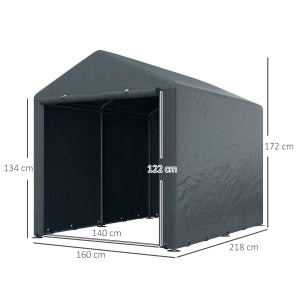 Tenda Garage 160x218x172 cm Grigio Scuro con Telo PE UV, Telaio Zincato e Porta con Cerniera