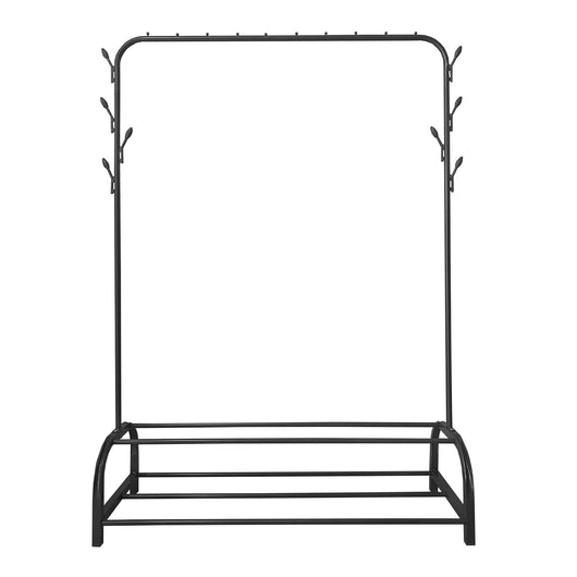 Appendiabiti Donkey Premium Rack a 2 supporti Nyana Home 158x110x39 cm, 1 barra appendiabiti, 8 ganci laterali, 2 ripiani inferiori Nero.