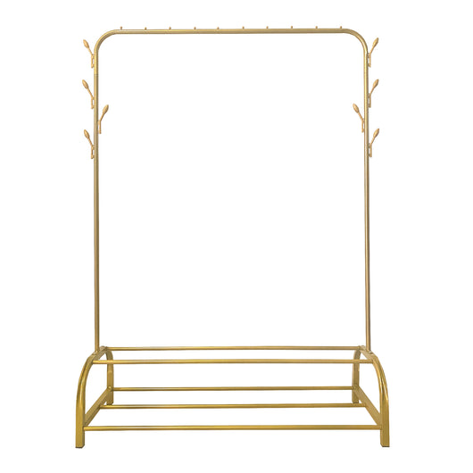 Appendiabiti Donkey Premium Rack a 2 supporti Nyana Home 158x110x39 cm, 1 barra appendiabiti, 8 ganci laterali, 2 ripiani inferiori Oro.