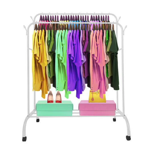 Appendiabiti Donkey Premium Maxi a 1 supporto Nyana Home 152x110x56 cm, 2 barre appendiabiti, 4 ganci laterali, 1 ripiano inferiore Bianco.