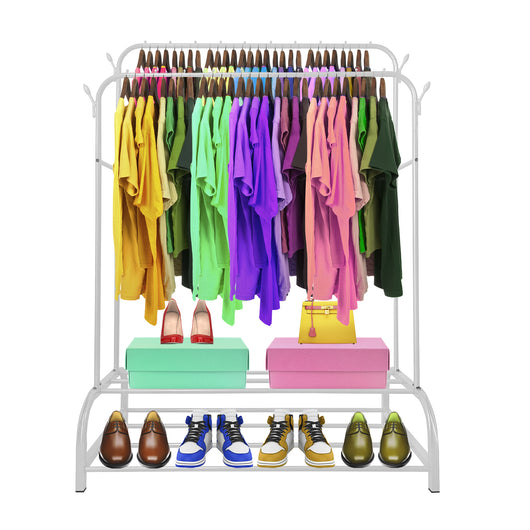 Appendiabiti Donkey Premium Maxi a 2 Stand Nyana Home 157x110x56 cm, 2 ripiani sospesi, 4 ganci laterali, 2 ripiani inferiori Bianco.