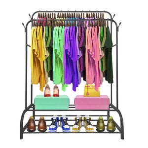 Appendiabiti Donkey Premium Maxi a 2 stand Nyana Home 157x110x56 cm, 2 ripiani sospesi, 4 ganci laterali, 2 ripiani inferiori Nero.