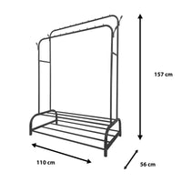 Appendiabiti Donkey Premium Maxi a 2 stand Nyana Home 157x110x56 cm, 2 ripiani sospesi, 4 ganci laterali, 2 ripiani inferiori Nero.