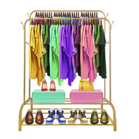 Appendiabiti Donkey Premium Maxi a 2 Stand Nyana Home 157x110x56cm, 2 ripiani sospesi, 4 ganci laterali, 2 ripiani inferiori Oro.