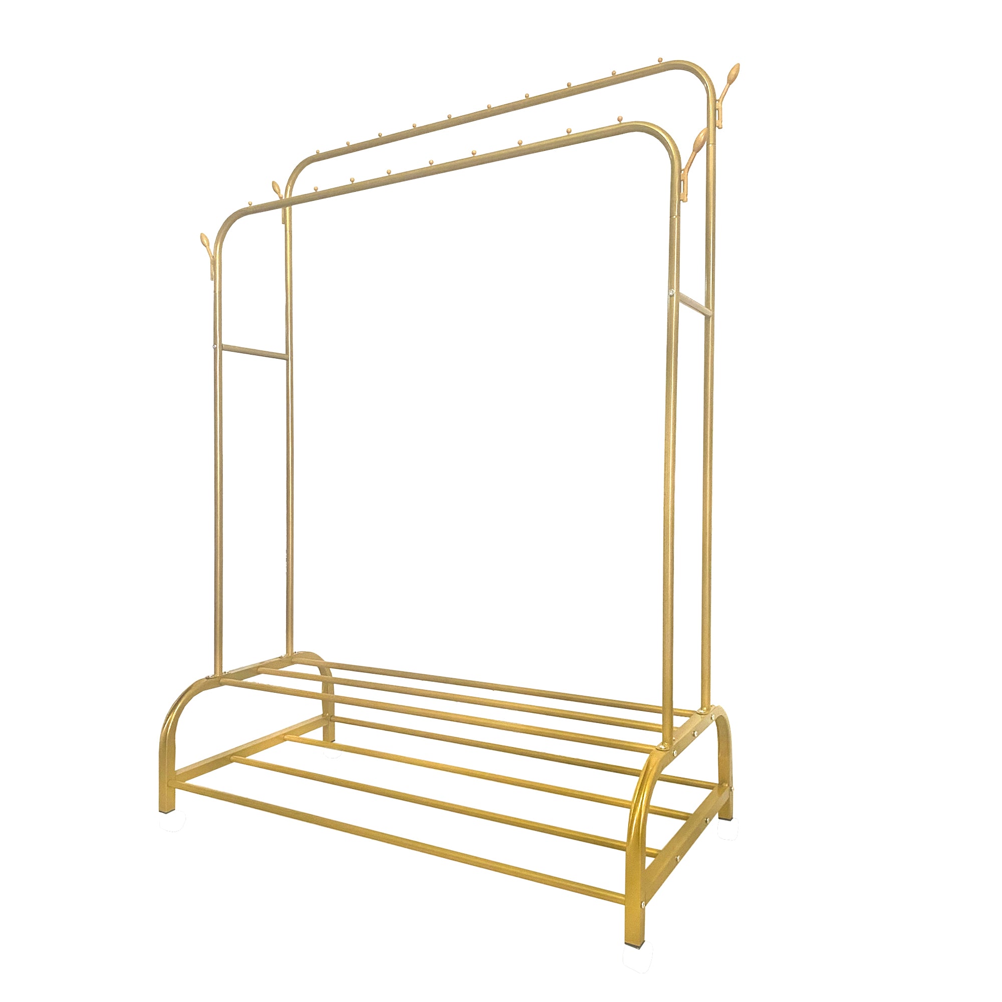 Appendiabiti Donkey Premium Maxi a 2 Stand Nyana Home 157x110x56cm, 2 ripiani sospesi, 4 ganci laterali, 2 ripiani inferiori Oro.