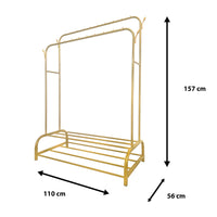 Appendiabiti Donkey Premium Maxi a 2 Stand Nyana Home 157x110x56cm, 2 ripiani sospesi, 4 ganci laterali, 2 ripiani inferiori Oro.