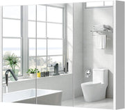 Mobiletto Bagno con Specchio, Specchio Bagno con 2 Ripiani di Stoccaggio, 90x11x65 cm, Bianco