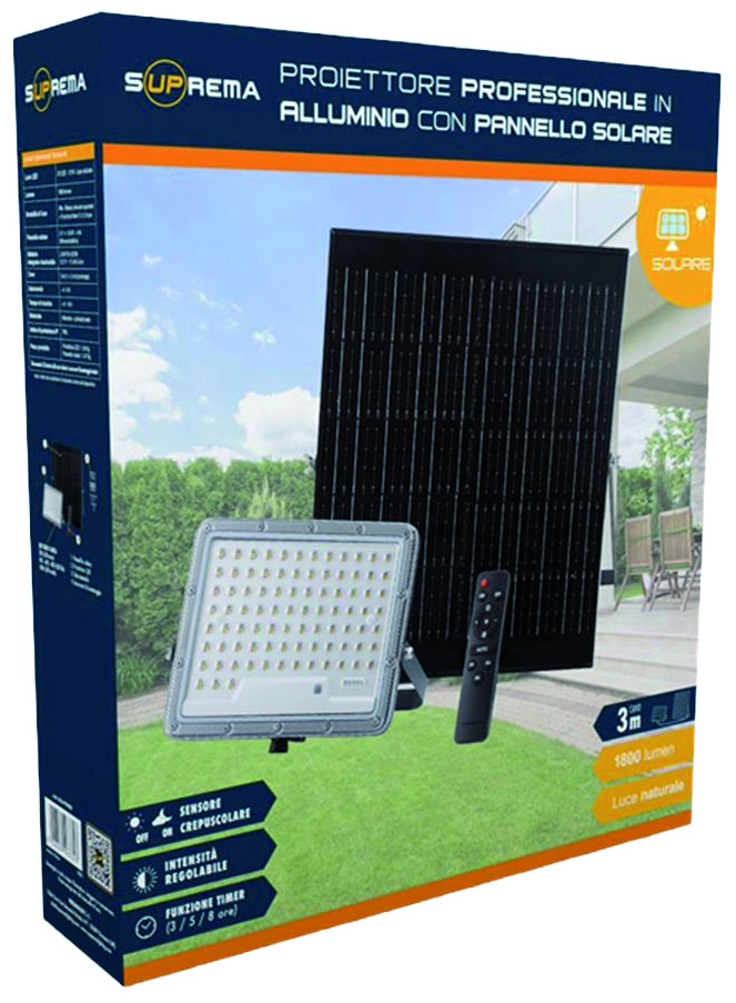 Proiettore Solare con Sensore Crepuscolare 87 LED 12 W 1800 Lumen Luce