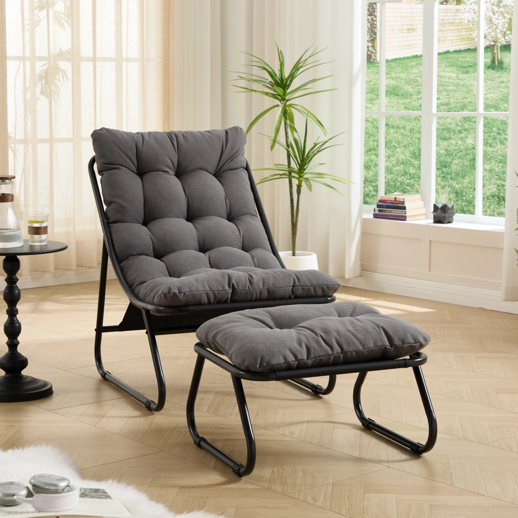 SEDIA DA ESTERNO CON POUF 65x78x86 cm Acciaio Grigio