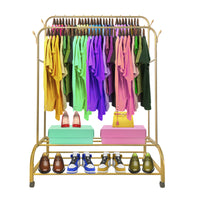 Appendiabiti Donkey Premium Maxi Giro 2 Stand Nyana Home 162x110x57cm, 2 barre appendiabiti, 4 ganci laterali, 2 ripiani inferiori Oro.